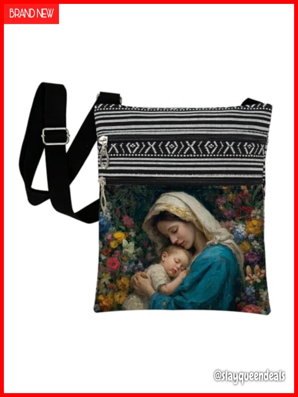 Virgin Mary Crossbody Bag Polyester Adjustable Strap Religious